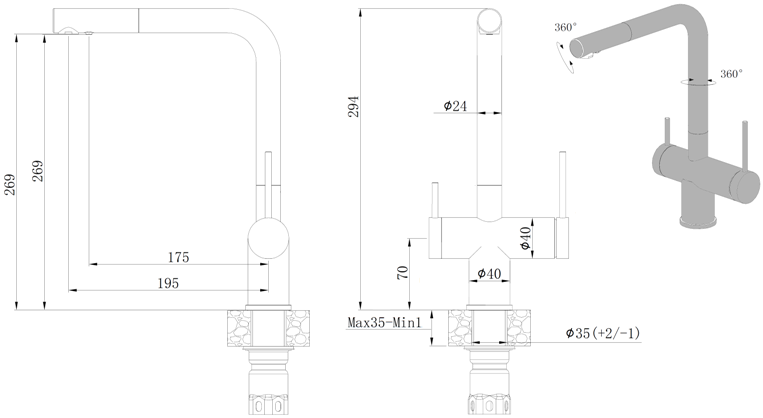 Кухонний змішувач з підключенням до фільтру Fabiano FKM 31.14 SS Beton