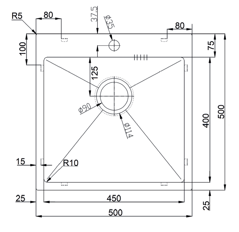 Кухонная мойка Fabiano BR 50x50 матовая