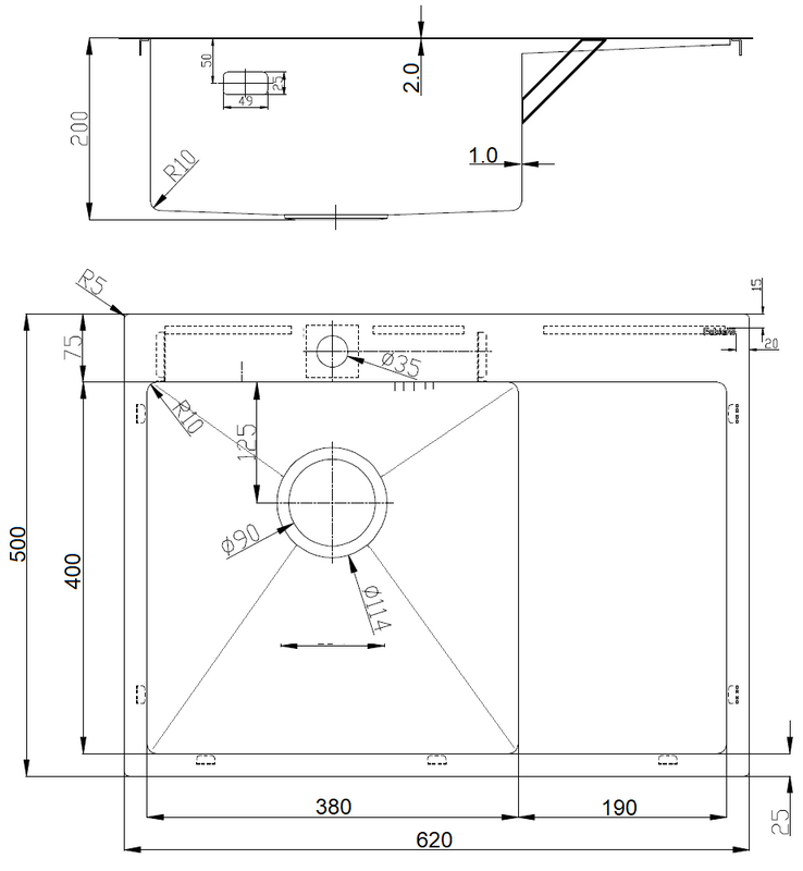 Кухонная мойка Fabiano BR 62x50 Left