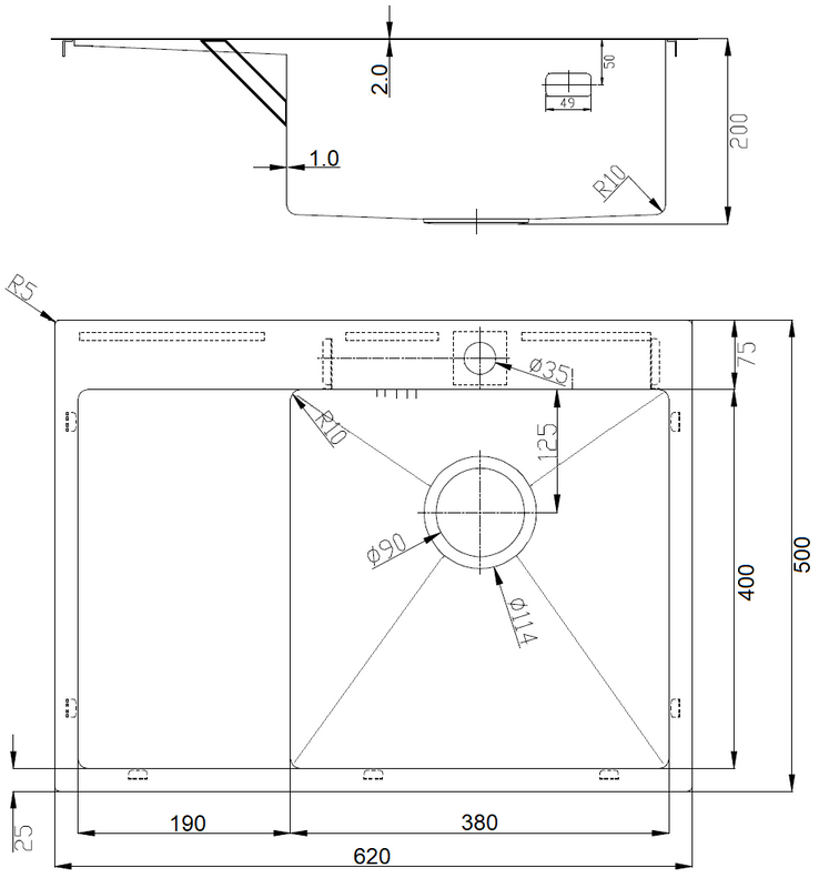 Кухонна мийка Fabiano BR 62x50 Right