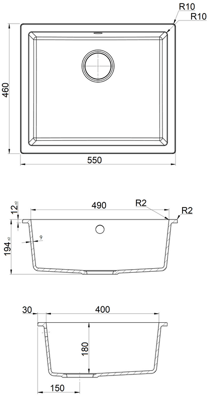 Кухонная мойка Fabiano Quadro 55x46 Titanium