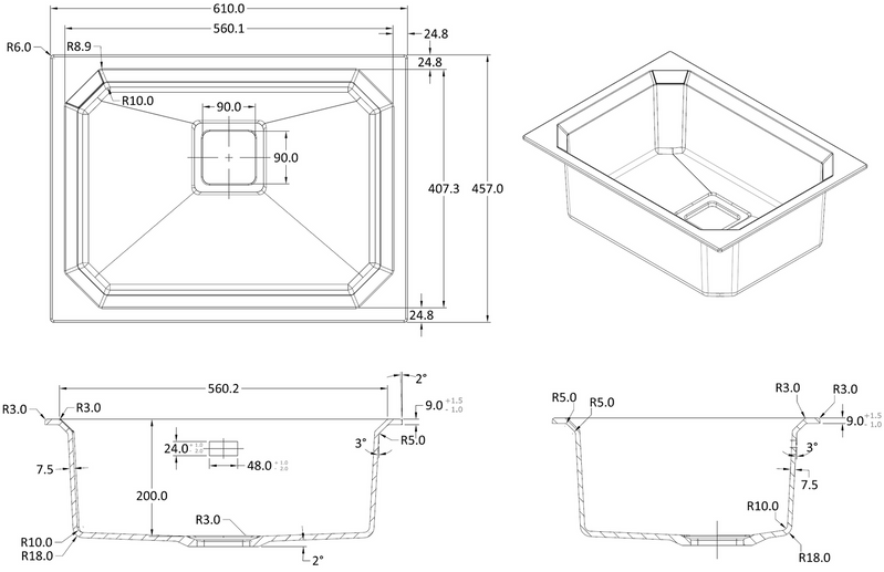 Кухонная мойка Fabiano Crystal 61x46 Antracit