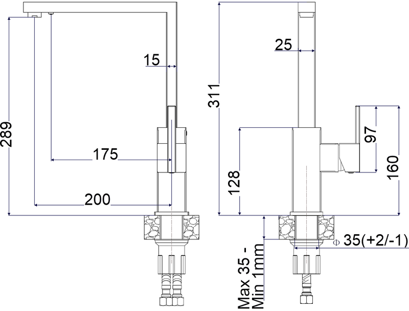 Смеситель кухонный с подключением к фильтру Fabiano FKM 3123 SS Inox